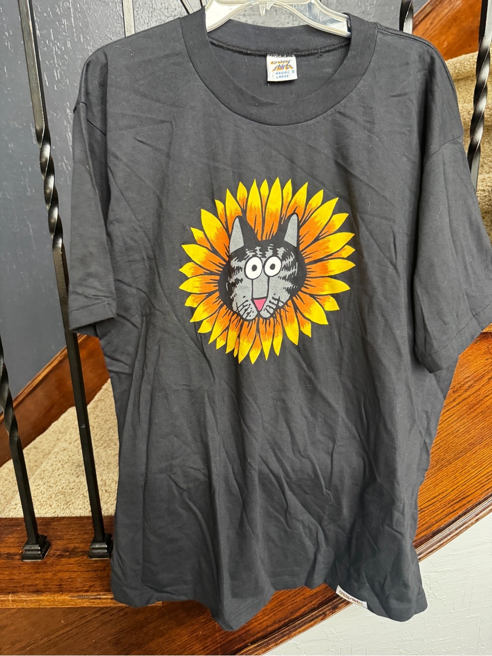 Vintage Rare Black Cat Sunflower B. kliban Hawaii Crazy Shirts T-Shirt